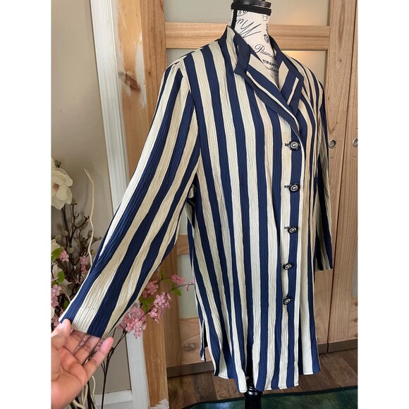 Michael Blake Vintage Dress Shirt Button-down Long Tunic Blouse Striped - Picture 6 of 10